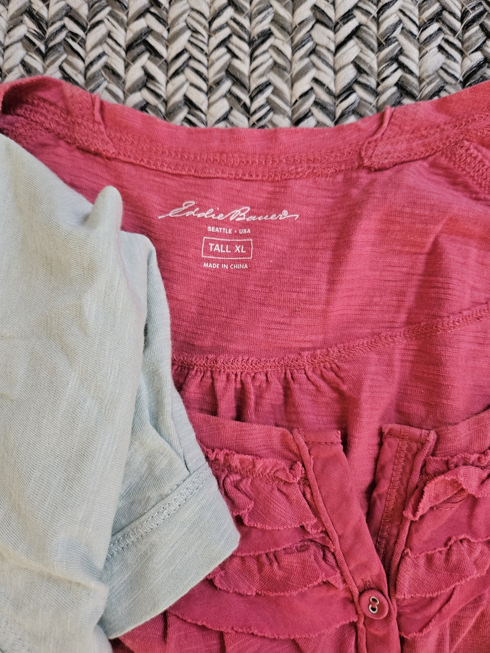 Set Of 3 Eddie Bauer Ruffled Button-Front Tees in Pink Mint And Blue TXL - Picture 3 of 5